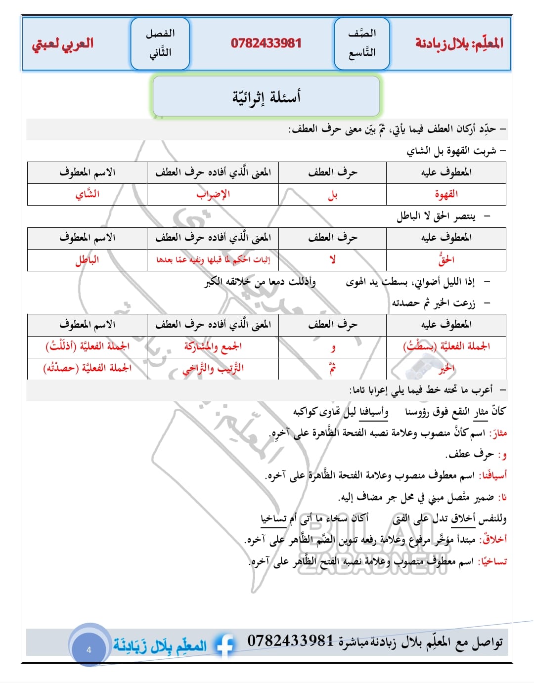 MjI4NjA3MC4xODI4 بالصور تلخيص و شرح وحدة العطف مادة اللغة العربية للصف التاسع الفصل الثاني 2024